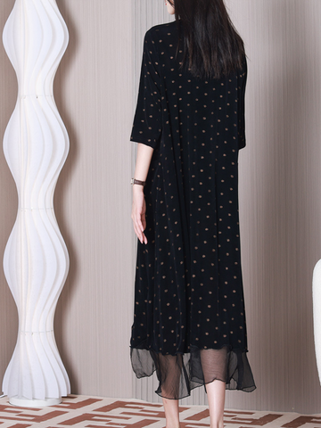 Let Them Go Round Neck Stylish Polka Dots A-line Dress