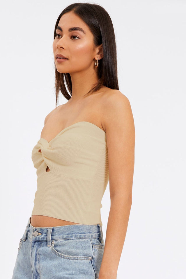 Merlaine Strapless Knotted Knit Crop Top