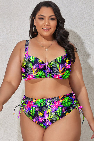 (L-4XL) Floral Adjustable Side Bikini Set