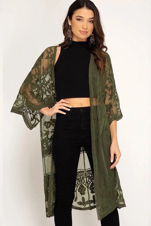 Hollow Out Lace Kimono Cover Up