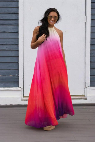 Bohemian Backless Beach Gradient Halter Dress