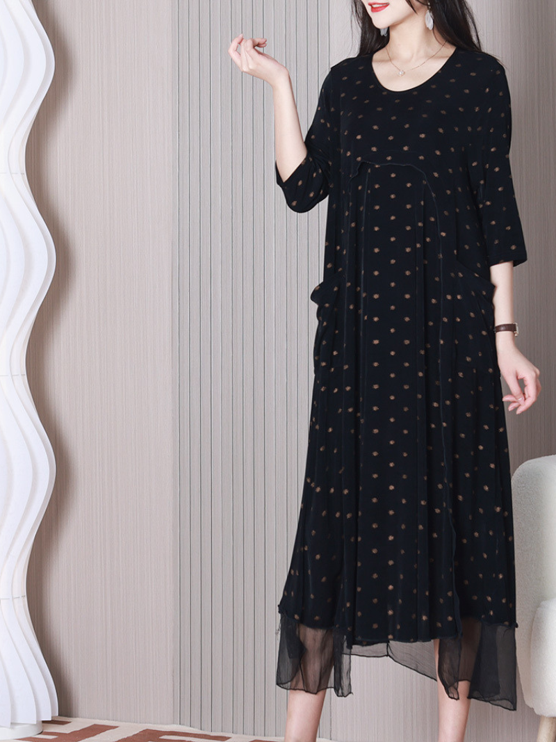 Let Them Go Round Neck Stylish Polka Dots A-line Dress