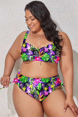 (L-4XL) Floral Adjustable Side Bikini Set