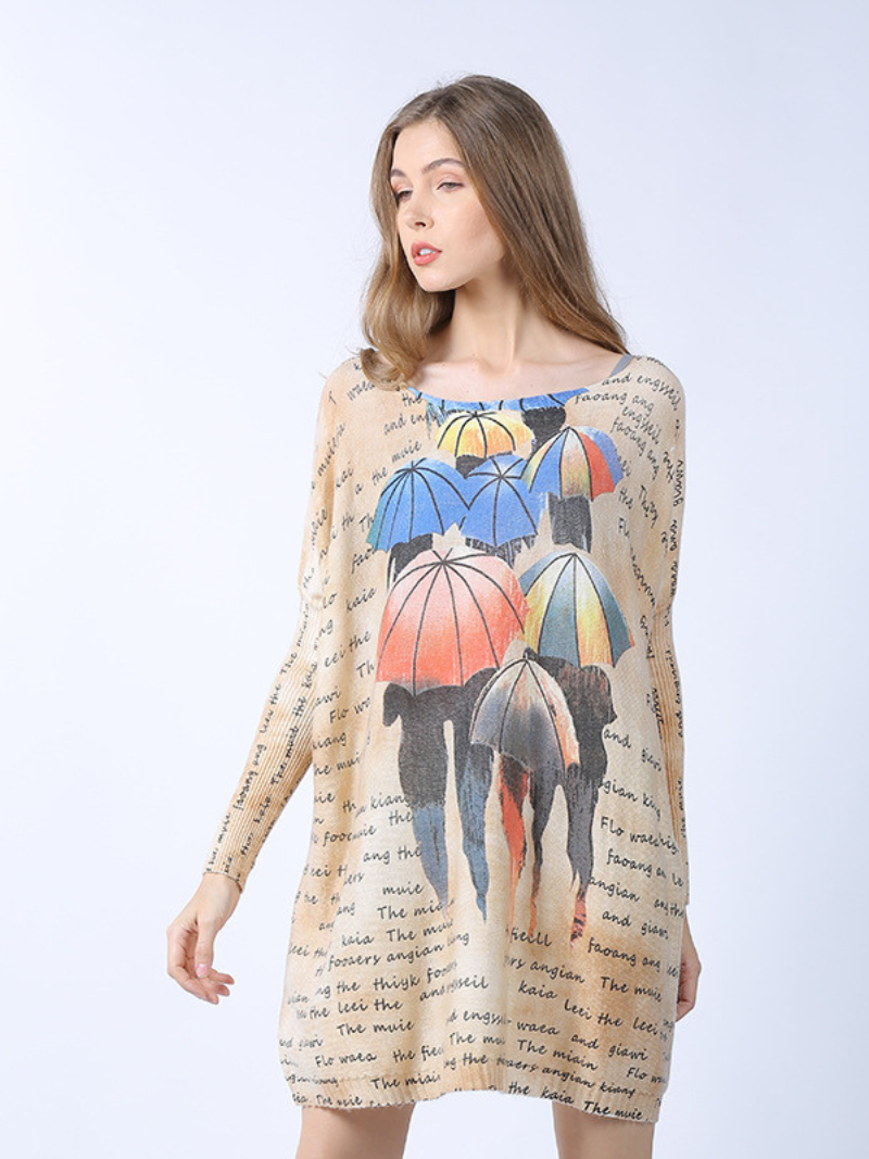 midi length loose cartoon printing sweater Top