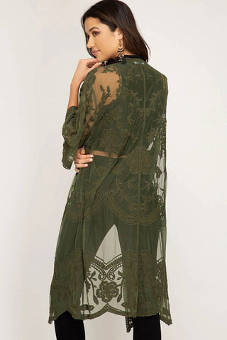 Hollow Out Lace Kimono Cover Up