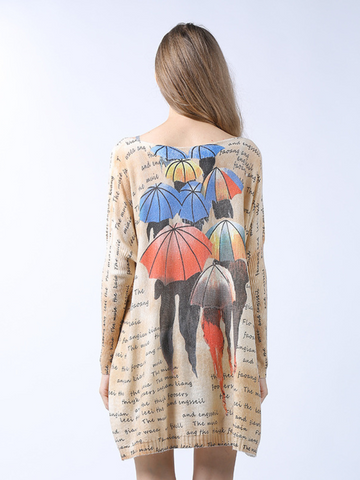 midi length loose cartoon printing sweater Top