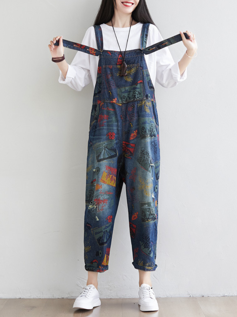 Cute Artist Large Size Denim Overalls Jumpsuit