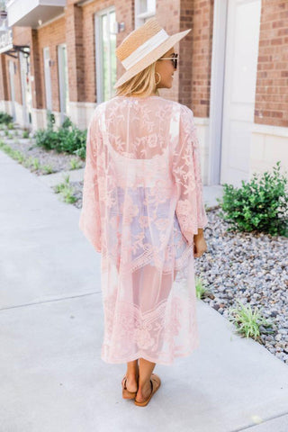 Hollow Out Lace Kimono Cover Up