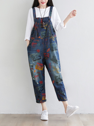 Cute Artist Large Size Denim Overalls Jumpsuit