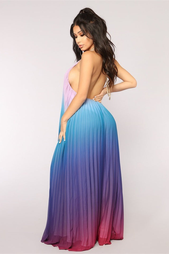 Bohemian Backless Beach Gradient Halter Dress