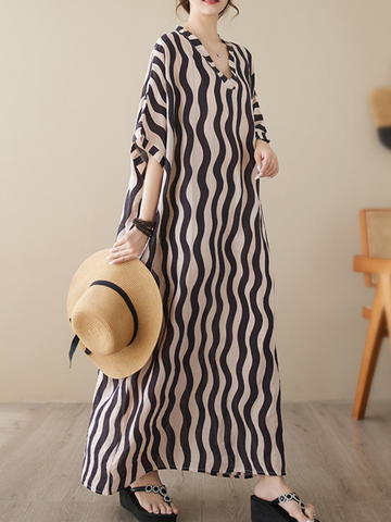 Daily Ritual Round Neck Bat Sleeves Kaftan Dress