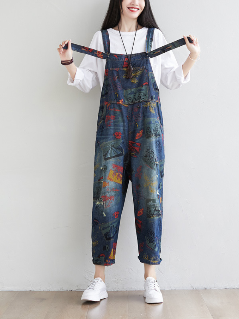 Cute Artist Large Size Denim Overalls Jumpsuit