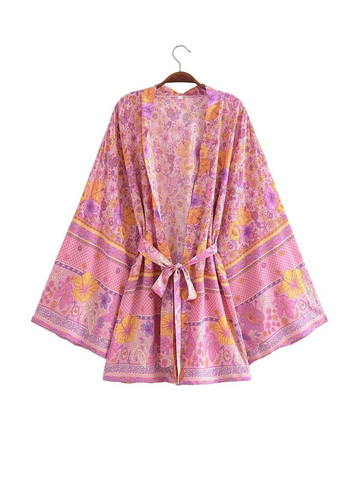 Down To Earth Cotton Floral Short Kimono Jcaket