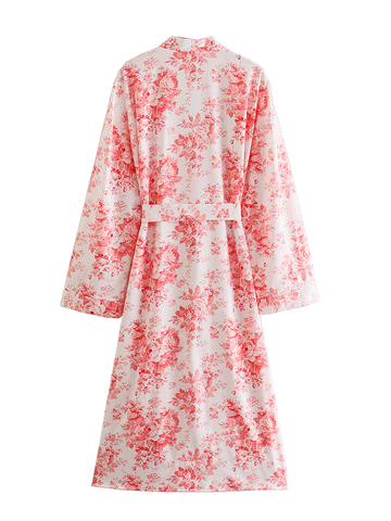 Birthday party Drawstring Print Red Color Polyester Long Length Gown Kimono Duster Robe