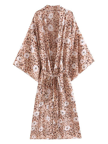 Beachwear Long Gown Leopard Print Leopard  Color Cotton Gown Robe Kimono