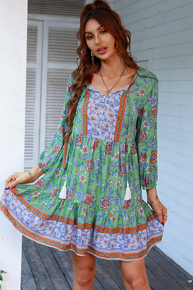 Bohemian Tassel Tie Tiered Dress