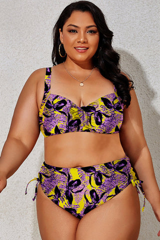 (L-4XL) Floral Adjustable Side Bikini Set