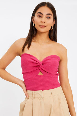 Merlaine Strapless Knotted Knit Crop Top