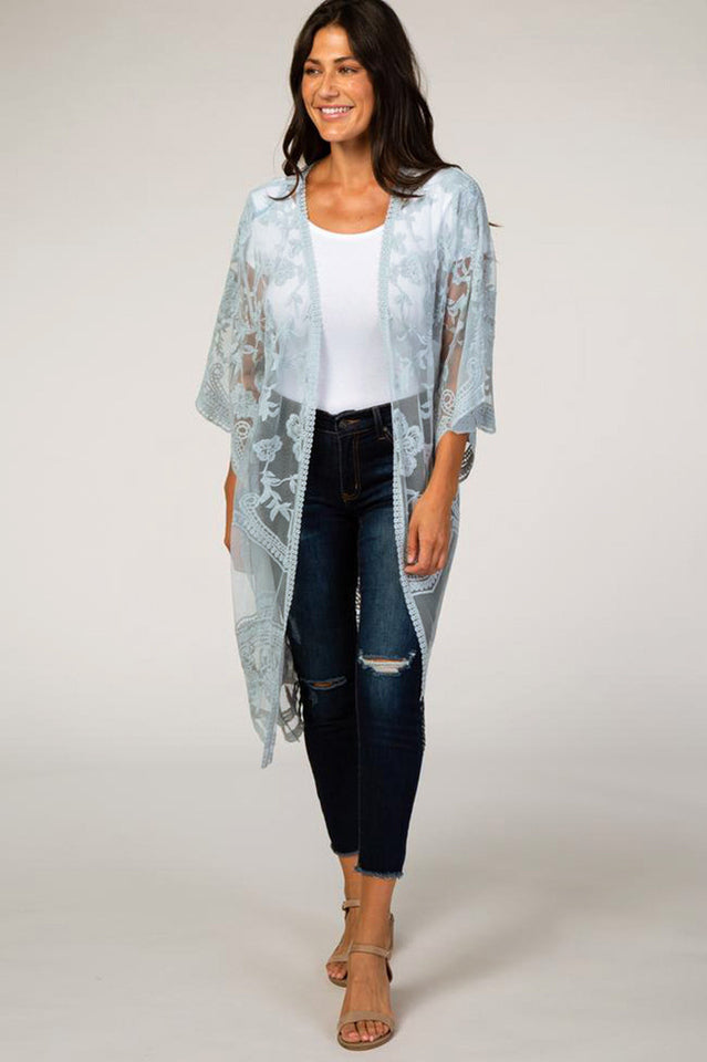 Hollow Out Lace Kimono Cover Up