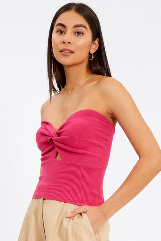 Merlaine Strapless Knotted Knit Crop Top