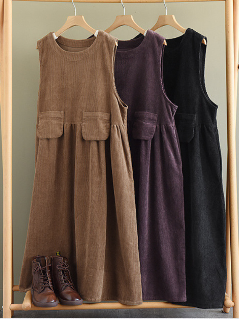 Autumn Corduroy Vest Skirt Loose Sleeveless Strap A-Line Dress