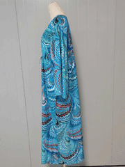Printed Blue Color Polyester Long Length Gown Kimono Duster Robe