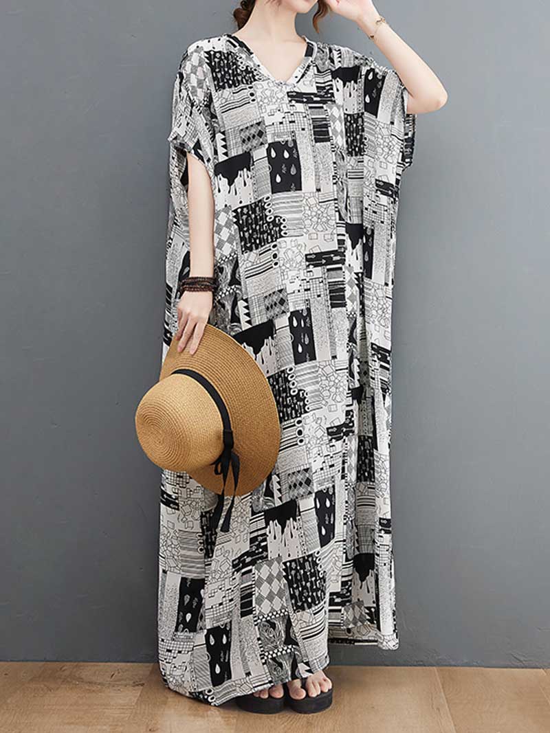 Look At Me Black & White Printed Kaftan Dress