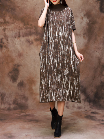 Fashionable Camouflage Half Collar Knitted Midi Dress