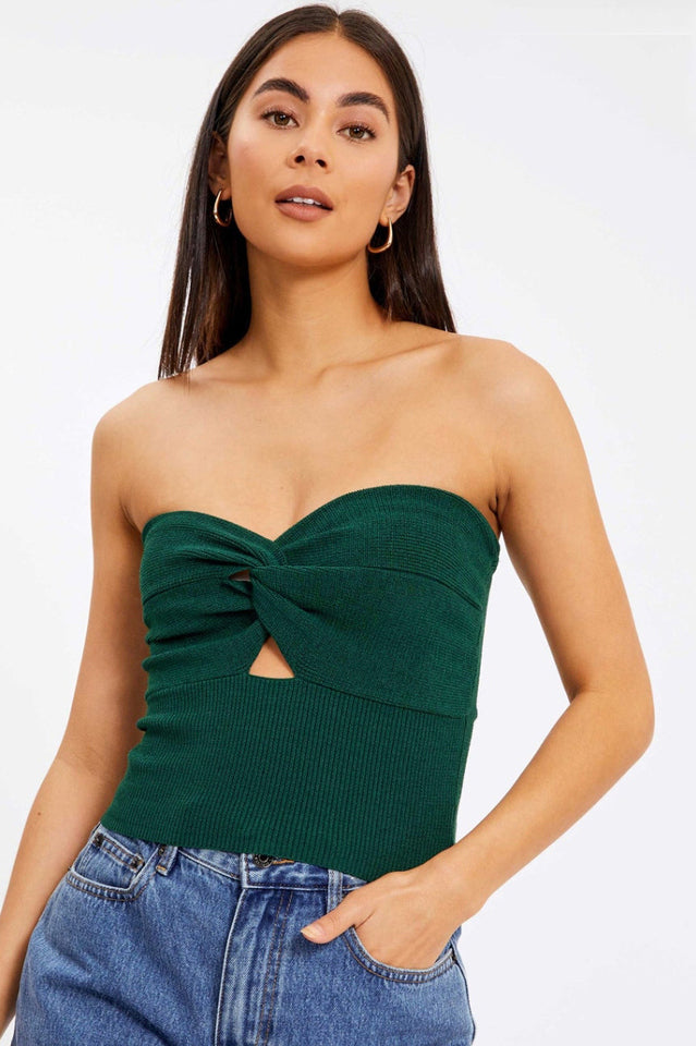 Merlaine Strapless Knotted Knit Crop Top