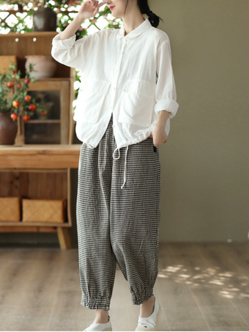 Elastic Waist Plaid Casual Harem Trousers Bottom Pants