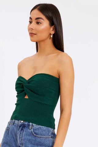 Merlaine Strapless Knotted Knit Crop Top