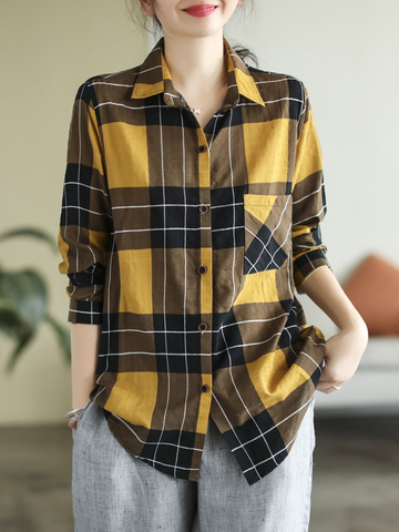 Long Sleeve Stylish Lapel Plaid Loose Causal Shirt Dress