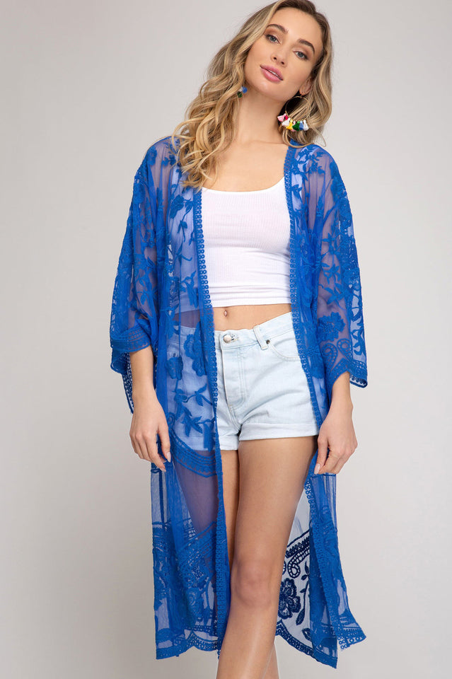 Hollow Out Lace Kimono Cover Up