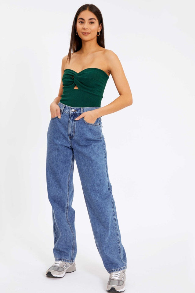 Merlaine Strapless Knotted Knit Crop Top