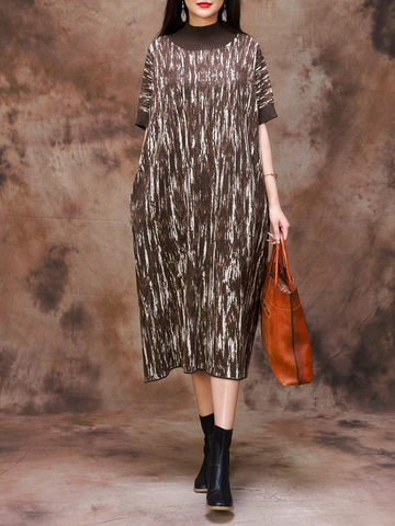 Fashionable Camouflage Half Collar Knitted Midi Dress