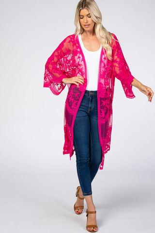 Hollow Out Lace Kimono Cover Up