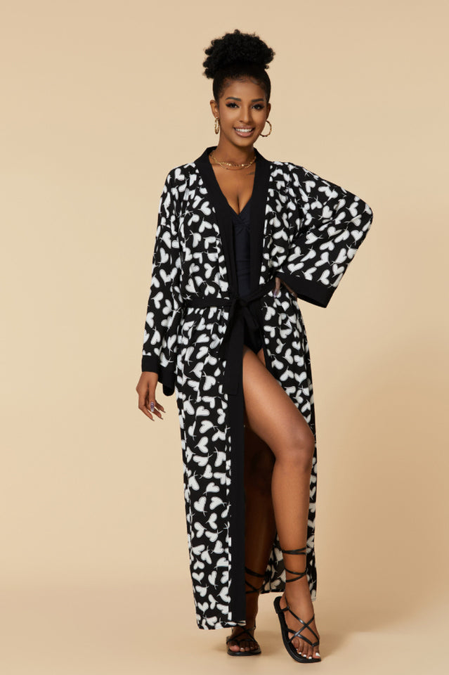 Print Belted Kimono Dress