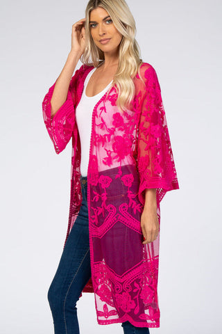 Hollow Out Lace Kimono Cover Up