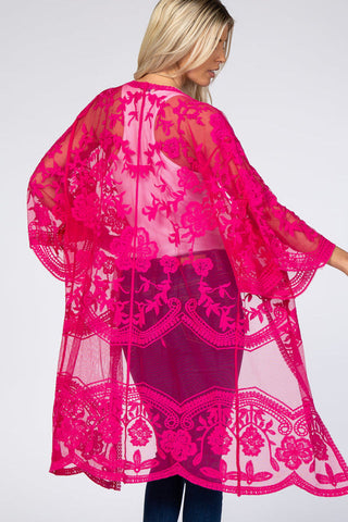 Hollow Out Lace Kimono Cover Up