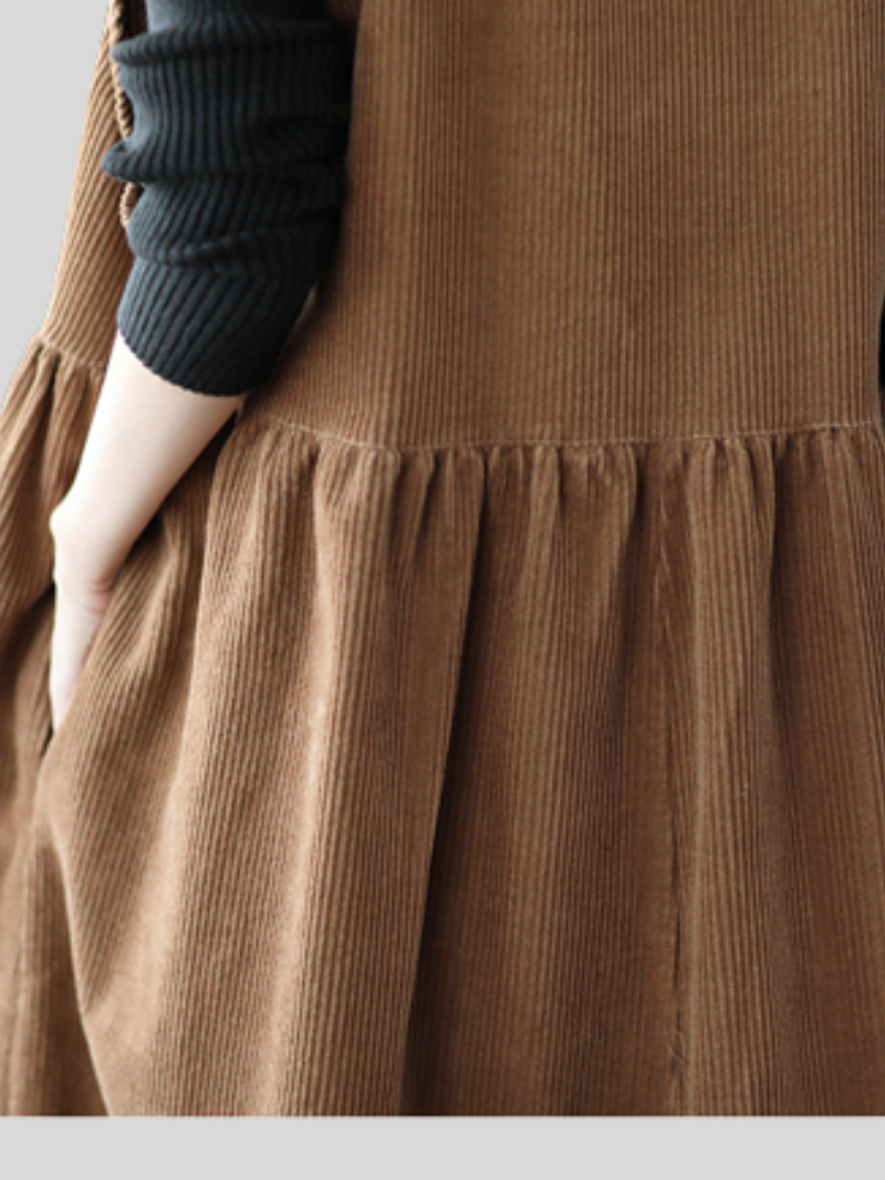 Autumn Corduroy Vest Skirt Loose Sleeveless Strap A-Line Dress