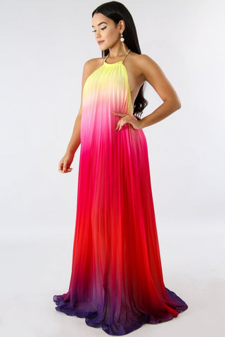 Bohemian Backless Beach Gradient Halter Dress