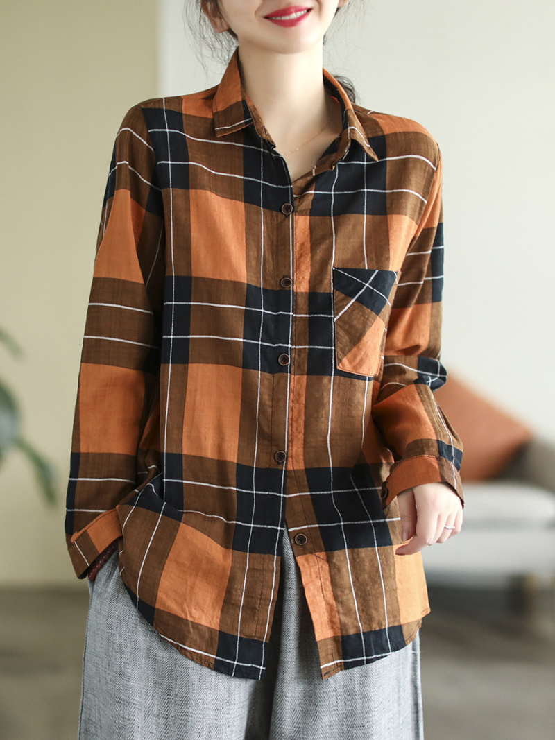 Long Sleeve Stylish Lapel Plaid Loose Causal Shirt Dress