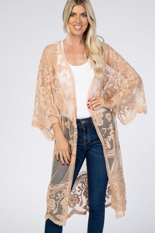 Hollow Out Lace Kimono Cover Up