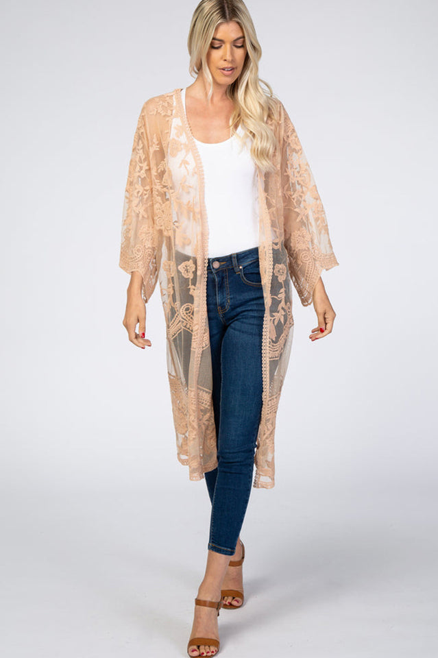 Hollow Out Lace Kimono Cover Up