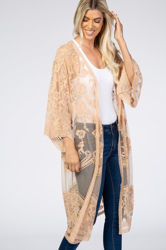 Hollow Out Lace Kimono Cover Up