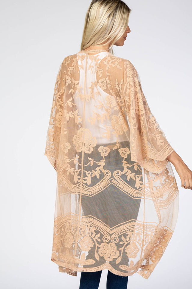 Hollow Out Lace Kimono Cover Up