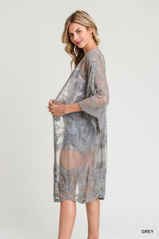 Hollow Out Lace Kimono Cover Up