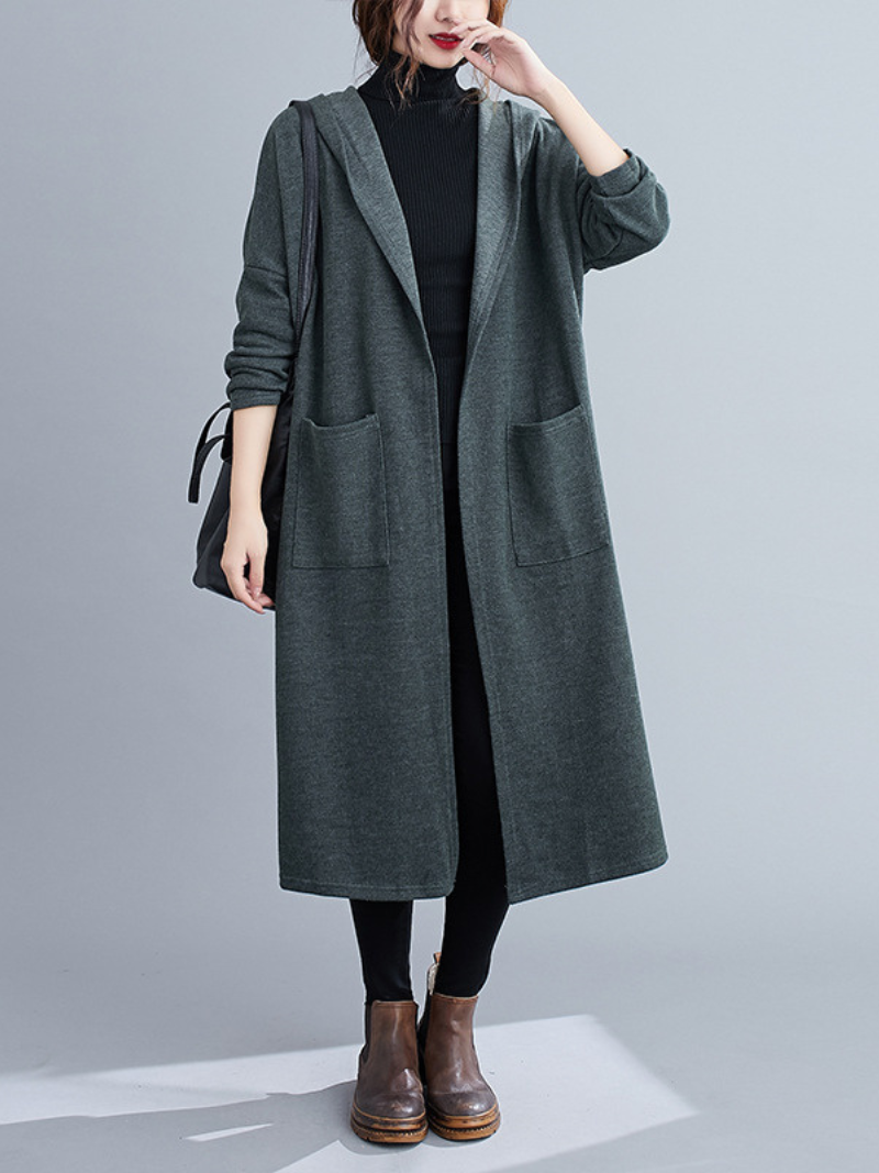 Fashionable Cardigan Mid-Length Long-Sleeved Thin Pocket Coat