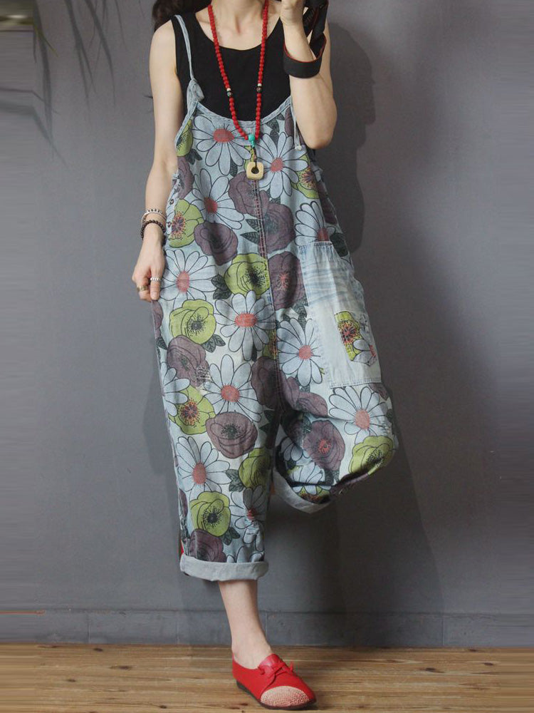 Beautiful in Eyes Floral Print Denim Overall Dungaree