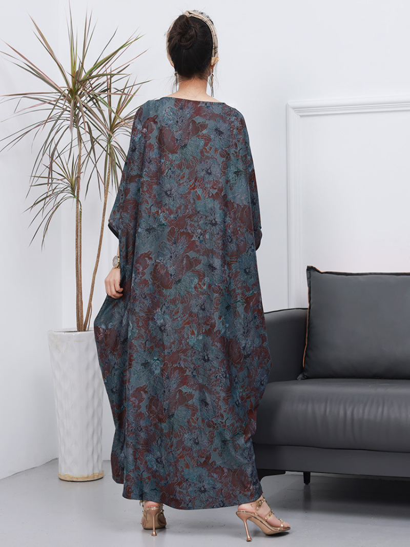 Lady Plus Size Loose Printed Sleeve Long Kaftan Dress